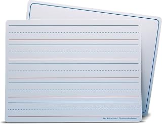 Flipside Products 9" x 12" Two-Sided Magnetic Red & Blue Ruled/Plain Dry Erase Learning Mat, Handwriting Practice, Education Learning, Lined, Economical - 48 Pack