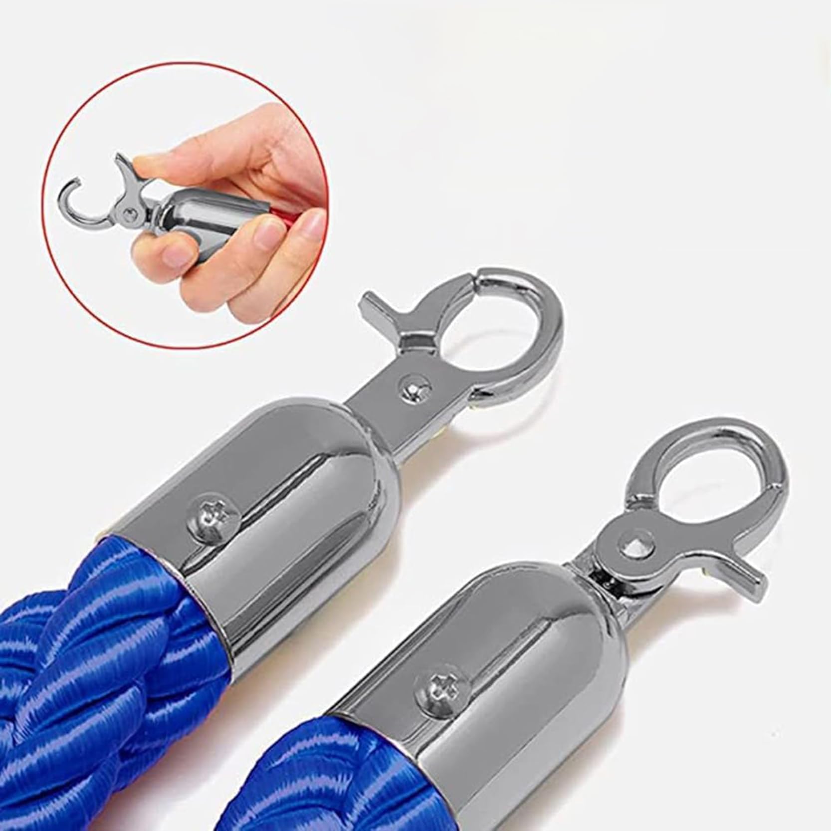 Corde de séparation de File d'attente en Chanvre tressé avec Crochets, Corde de barrière pour poteaux de signalisation Lors d'événements, Corde torsadée (100 cm, Fermoir argenté) - Solution