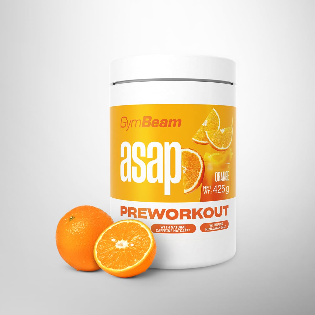 GymBeam Asap Pre-Workout Premium - Pre Allenamento Con Caffeina NATCAFF® - Integratore Pre Workout Pump Con 14 Sostanze Attive, Citrullina, Tè Verde, Niacina, Vitamina B12 (425 g, Arancia)
