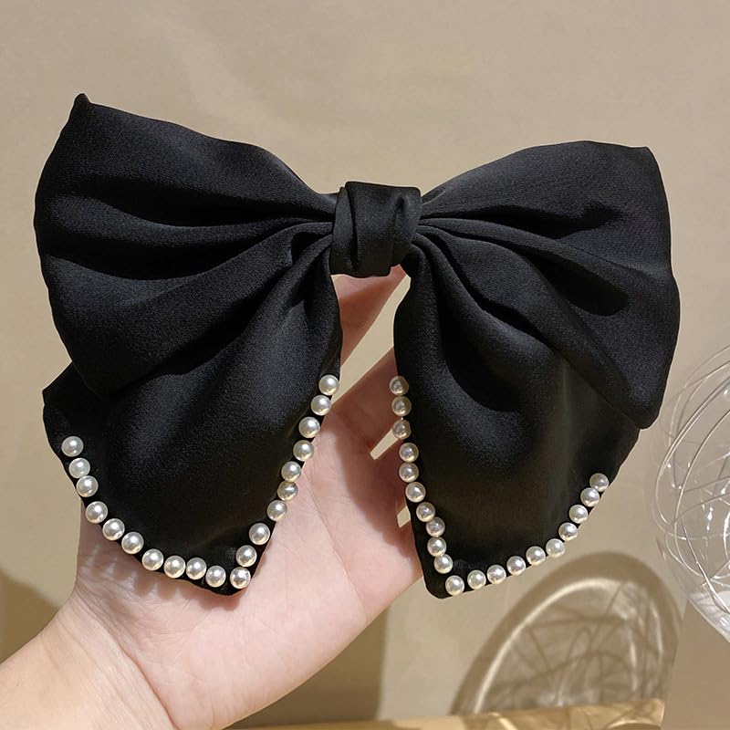 Miniatura 4 de Pinzas para el cabello con lazo rojo grande para mujeres y niñas, pinzas de satén y perla para mujer, lazos para el cabello, pasadores de lazo,