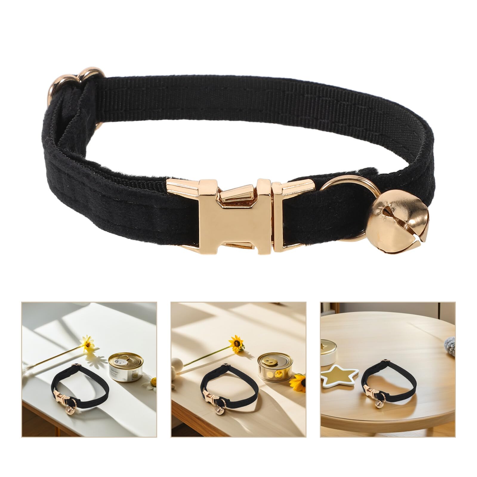 Collier Chat Velours Noir avec Clochette Boucle Réglable Accessoire Chic pour Chats Intérieur Cérémonie et Fêtes