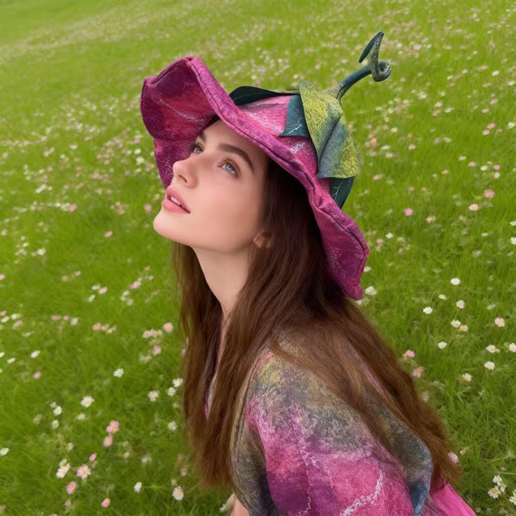 Flower Hat Fairy Costume for Women,Pink Witch Hats Halloween Cosplay Adult Party Festive