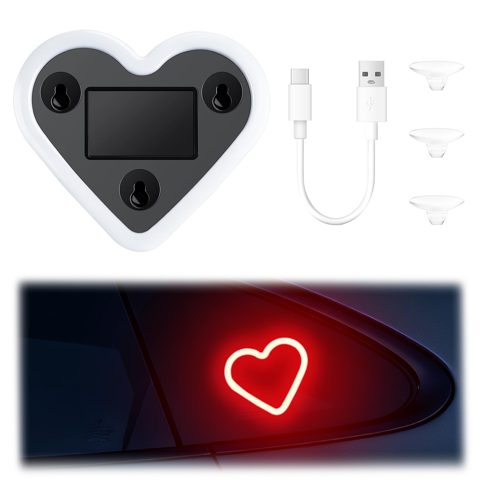Photo 1 of iFunyLED Car LED Interior Lights, Heart-Shaped Ambient Light for Windows, 5 Lighting Modes, Charging Through Type-c and Solar Energy, Car Decorations for Women Men, Pack of 1, (Red)