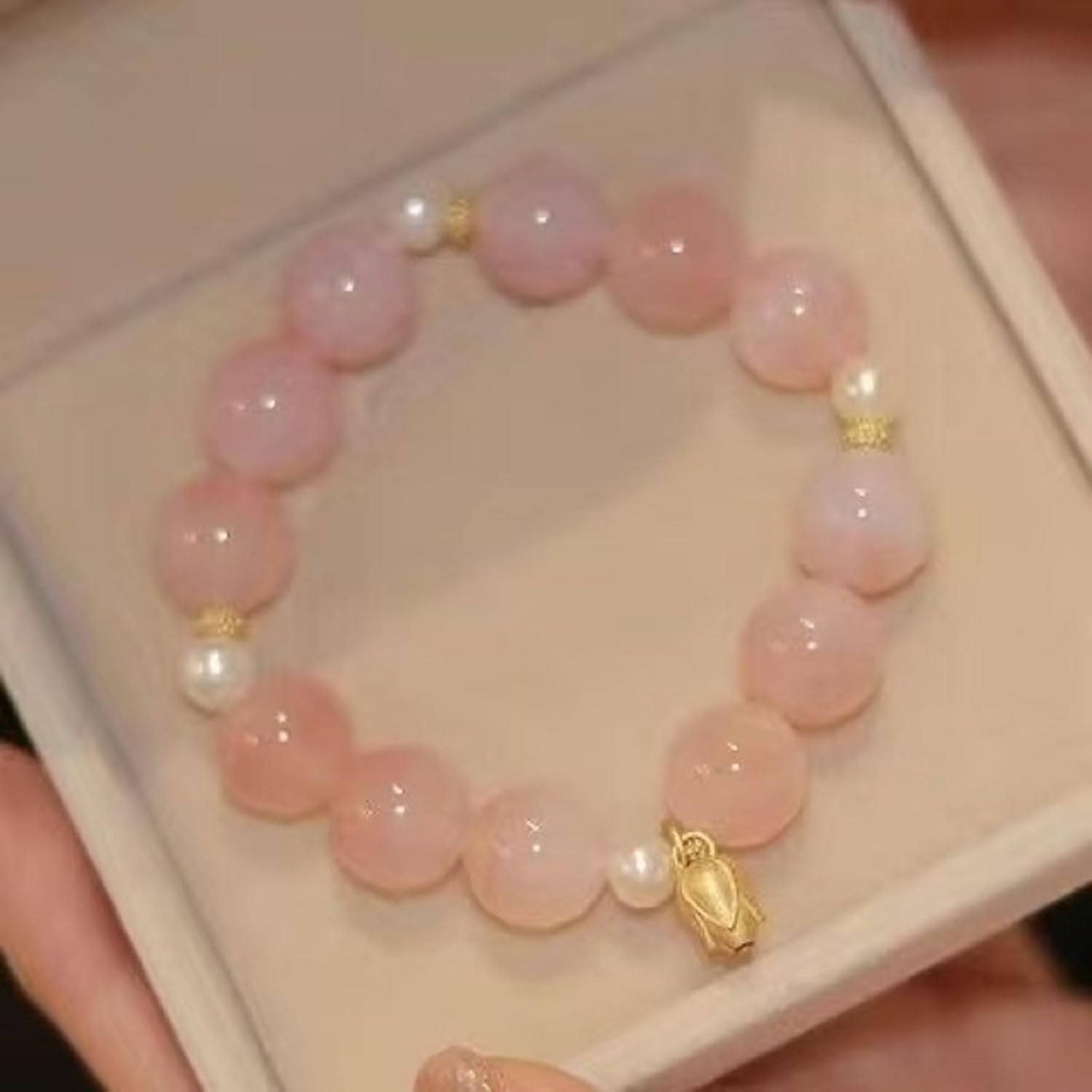 2 Pink Quartz Beaded Bracelets, Crystal-Clear in Appearance, Luck-Bringing Bracelets for Family and Friends – Also a Gift for Loved Ones