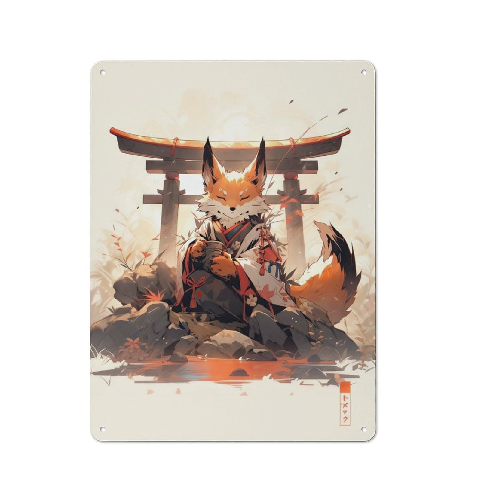 Junmoney Torii Fox Vintage Metal Sign 40X30cm For Guest Room Or Hallway, Suited To Guest Room Decorators