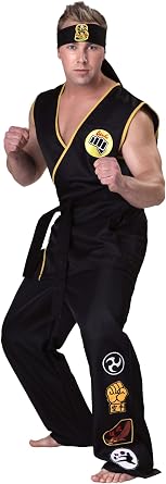 Adult Cobra Kai Costume Mens, Official Karate Kid Sleeveless Black Gi Uniform Halloween Outfit