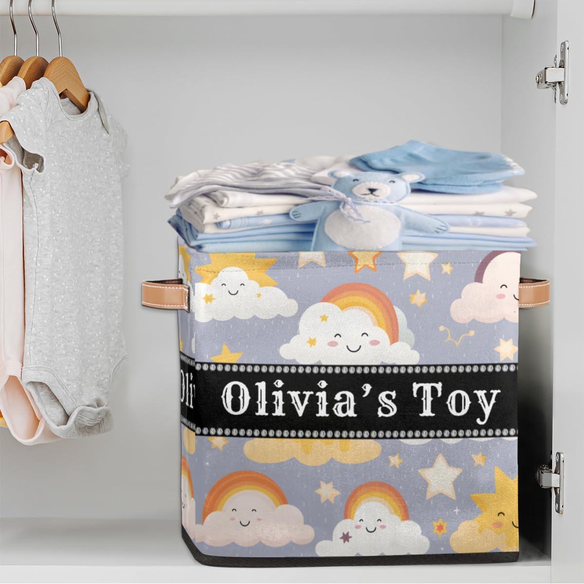 Custom Storage Baskets Personalized Storage Bins Basket Boxes with PU Leather Handles for Clothes Bedroom Closet Organizing Toys Books Shelves Storage Boxes-Astronaut Space