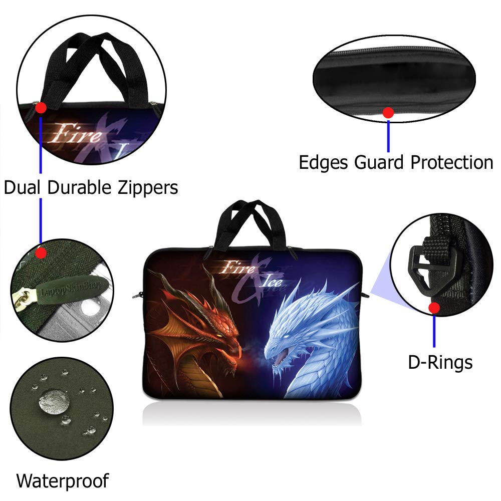 LSS 15.6 inch Laptop Sleeve Bag Compatible with Acer, Asus, HP, Sony, and More | Carrying Case Pouch w/Handle, Fire & Ice Dragons