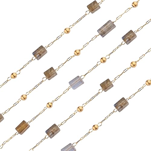 Cadenas de cuentas rectangulares naturales sin soldar, cadena de rosario con hallazgos dorados para mujeres y niñas