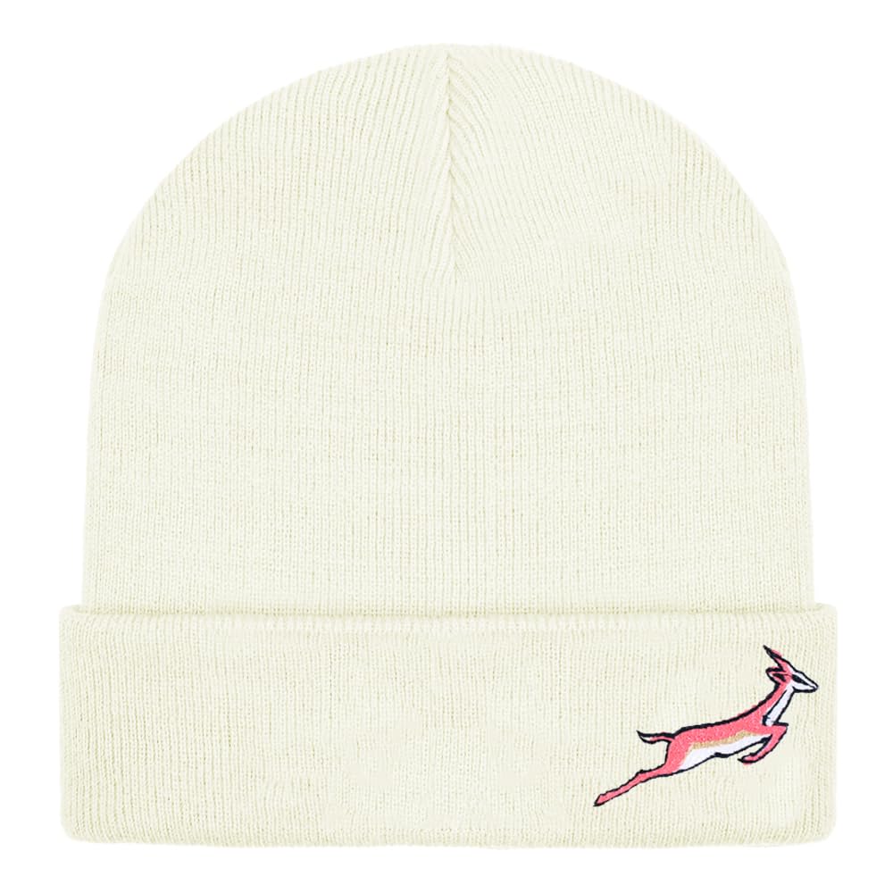 Teddyt's Women's Light Cream Cream Springbok Embroidered Luxury Soft Rib Beanie Hat
