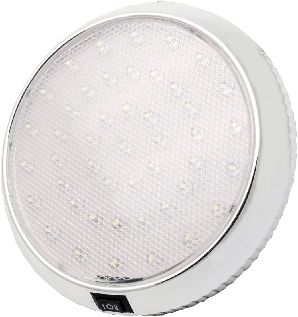 RV Interior Light 12V LED Ceiling Roof Light LED Caravan Interior Lights with ON/OFF Switch for Camper Van Caravan Motorhome Boat Cold White, Chrome Surface
