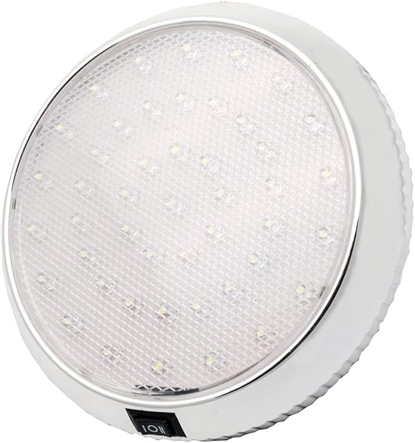 RV Interior Light 12V LED Ceiling Roof Light LED Caravan Interior Lights with ON/OFF Switch for Camper Van Caravan Motorhome Boat Cold White, Chrome Surface