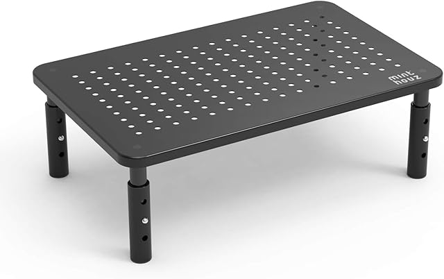 Minthouz Monitor Stand Riser, 3 Height Adjustable Computer Monitor Stand, Ergonomic Monitor Riser with Anti-slip Rubber, Metal Desktop Stand Heavy Duty Up to 20 kg for Laptop, Computer, iMac, Printer