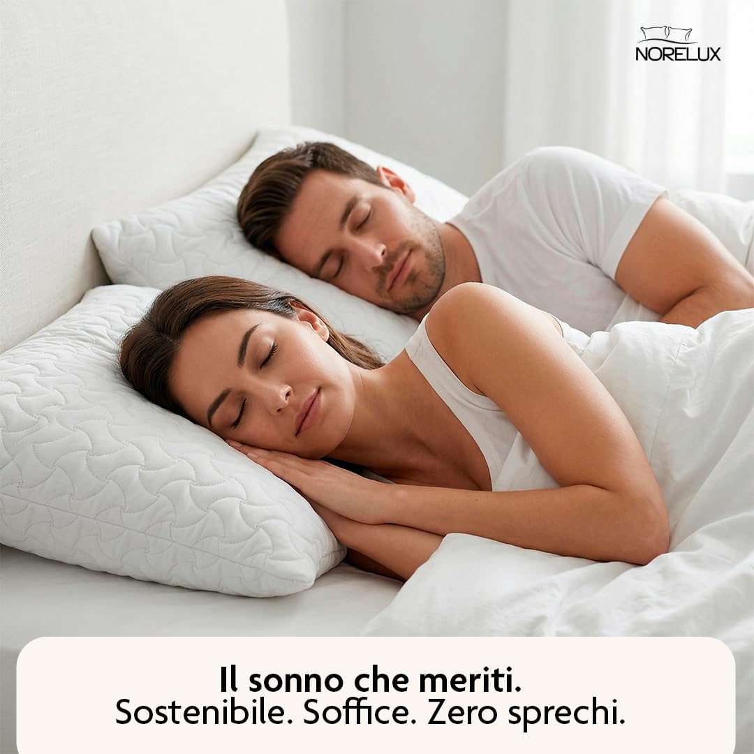 NORELUX Fiocco Cuscino Memory Foam in Fiocchi Riciclati, Sostegno Ergonomico e Traspirante, Rivestimento Trapuntato e Materiali Sostenibili, OEKO-TEX Standard 100, 71x41x15cm, Made in Italy