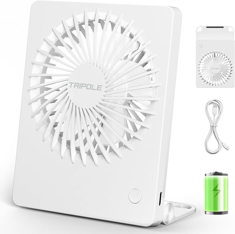 TriPole Mini Portable Desk Fan Rechargeable Ultra Quiet Small Fan 4.5 Inch Personal Travel Fan with 180° Tilt Folding and 3 Speeds Adjustable for Office Desktop Bedroom White