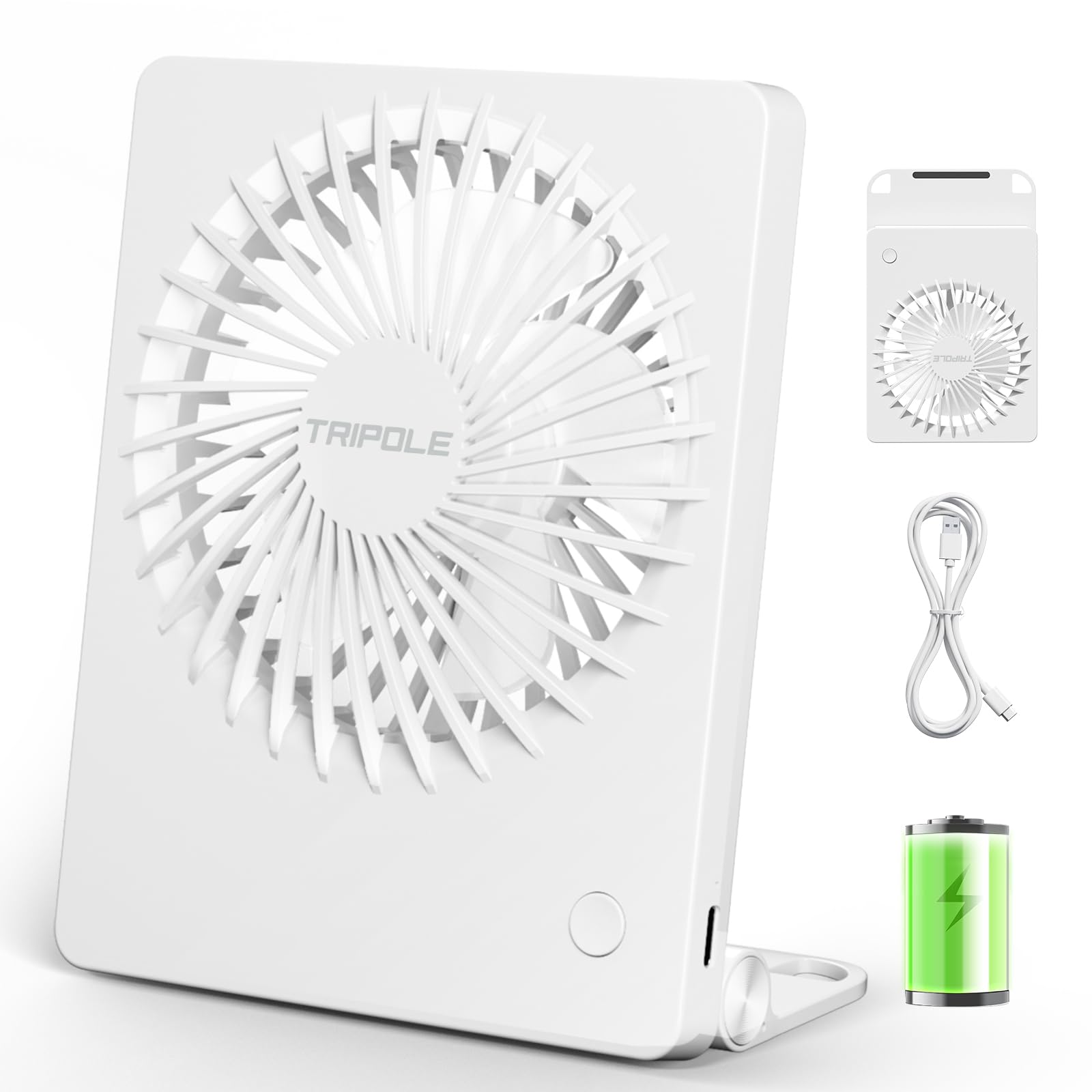 TriPole Mini Portable Desk Fan in white.