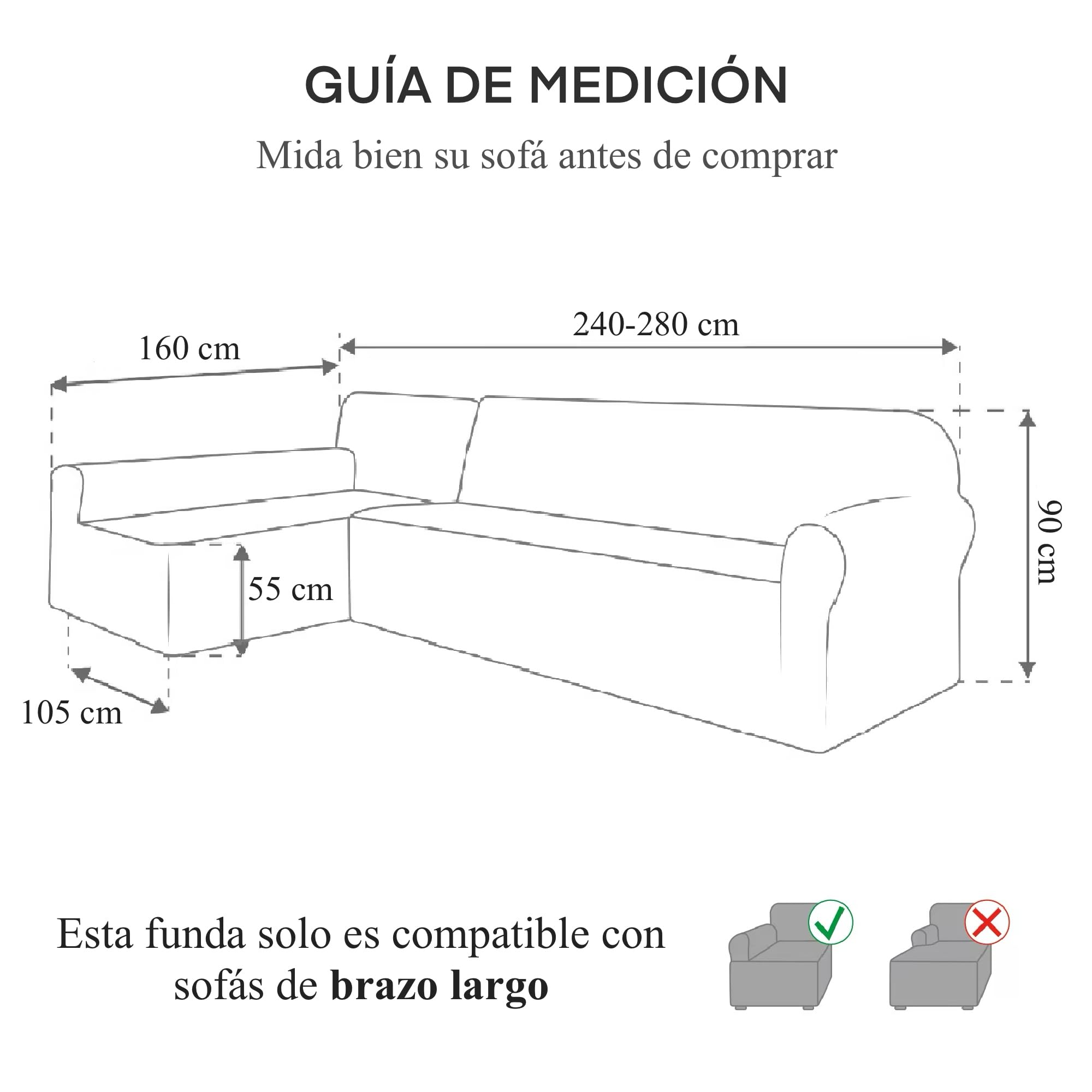 GFD Textiles - Funda Sofá Chaise Longue Elástica - Funda Protectora en Forma de L - Cubre Sofá Ajustable Lavable para Salón con Brazo Izquierdo - Renueva & Protege - Color Beige