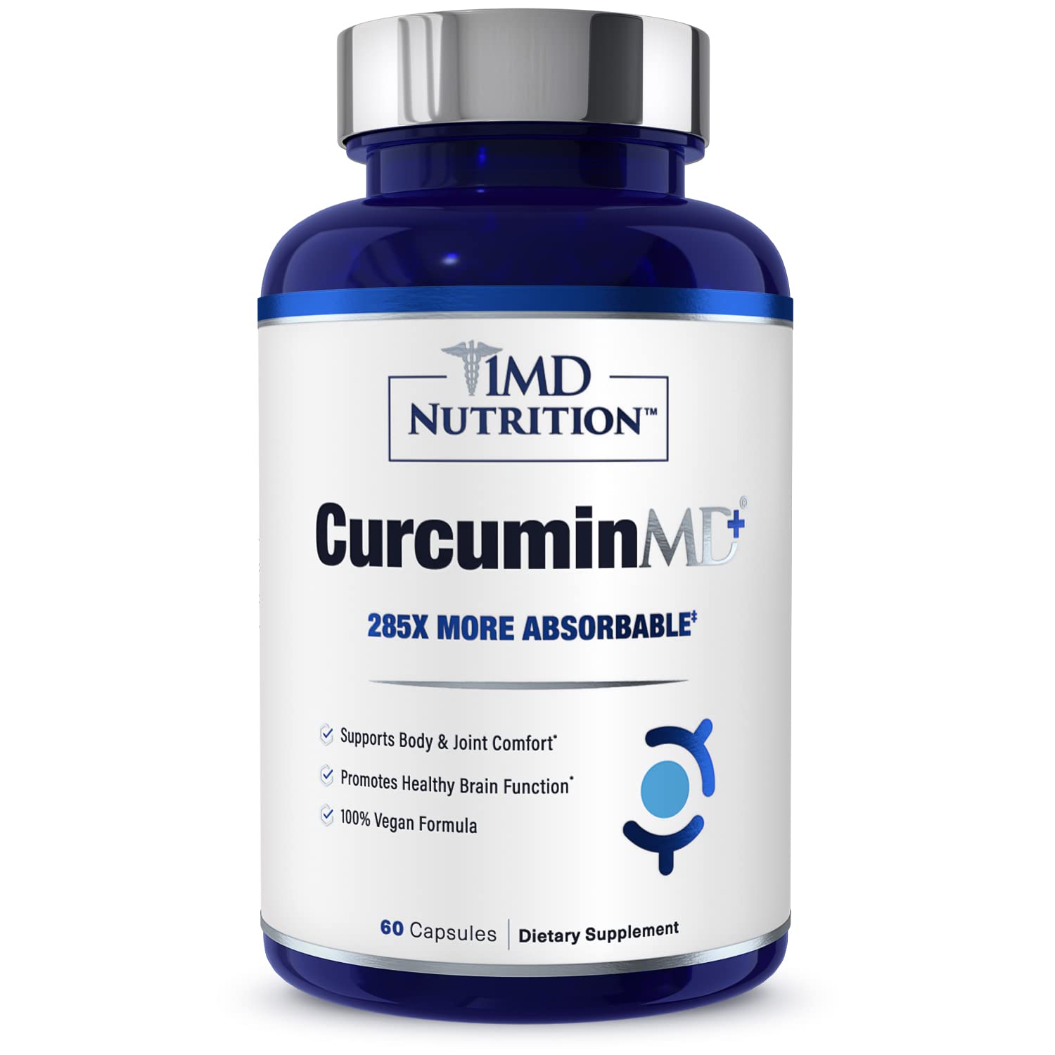 1MD Nutrition CurcuminMD Plus - Curcuma com Boswellia Serrata - 285x Mais Absorvível | Suporte para Articulações, Recuperação Muscular e Humor | 60 Cápsulas