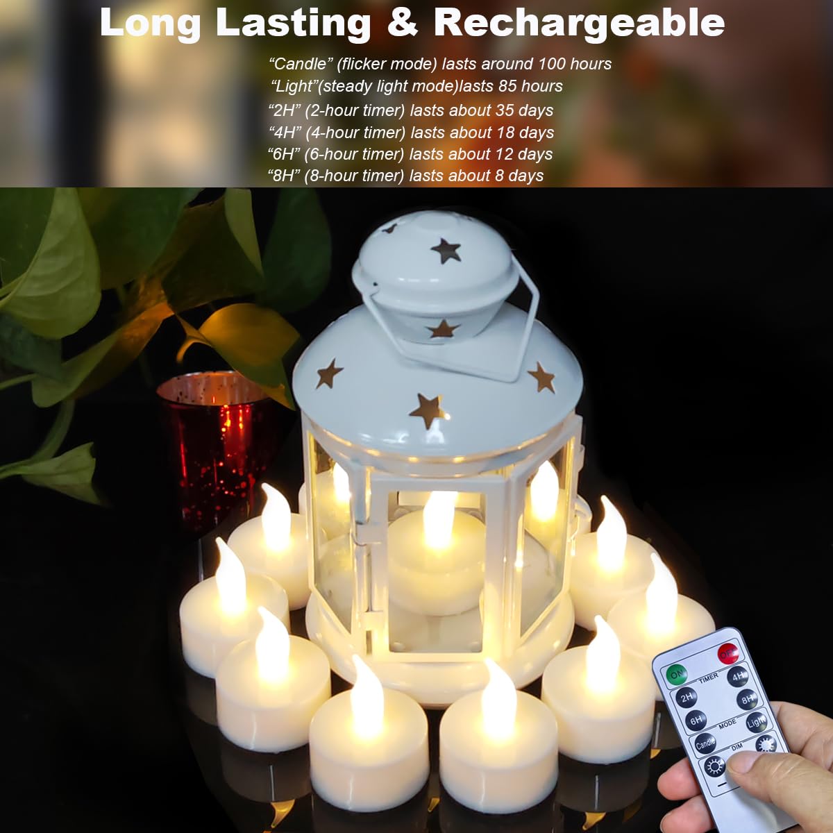 Lot de 12 bougies chauffe-plat LED rechargeables avec télécommande et minuterie - Avec câble de charge USB à 6 ports - Pour mariages, fêtes, Halloween, Noël, décoration d'intérieur