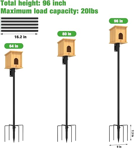 Miniatura 3 de ERYTLLY Bird House - Kit de montaje en poste de 96 pulgadas, barra de soporte universal ajustable para colibríes, soporte universal con 5 puntas