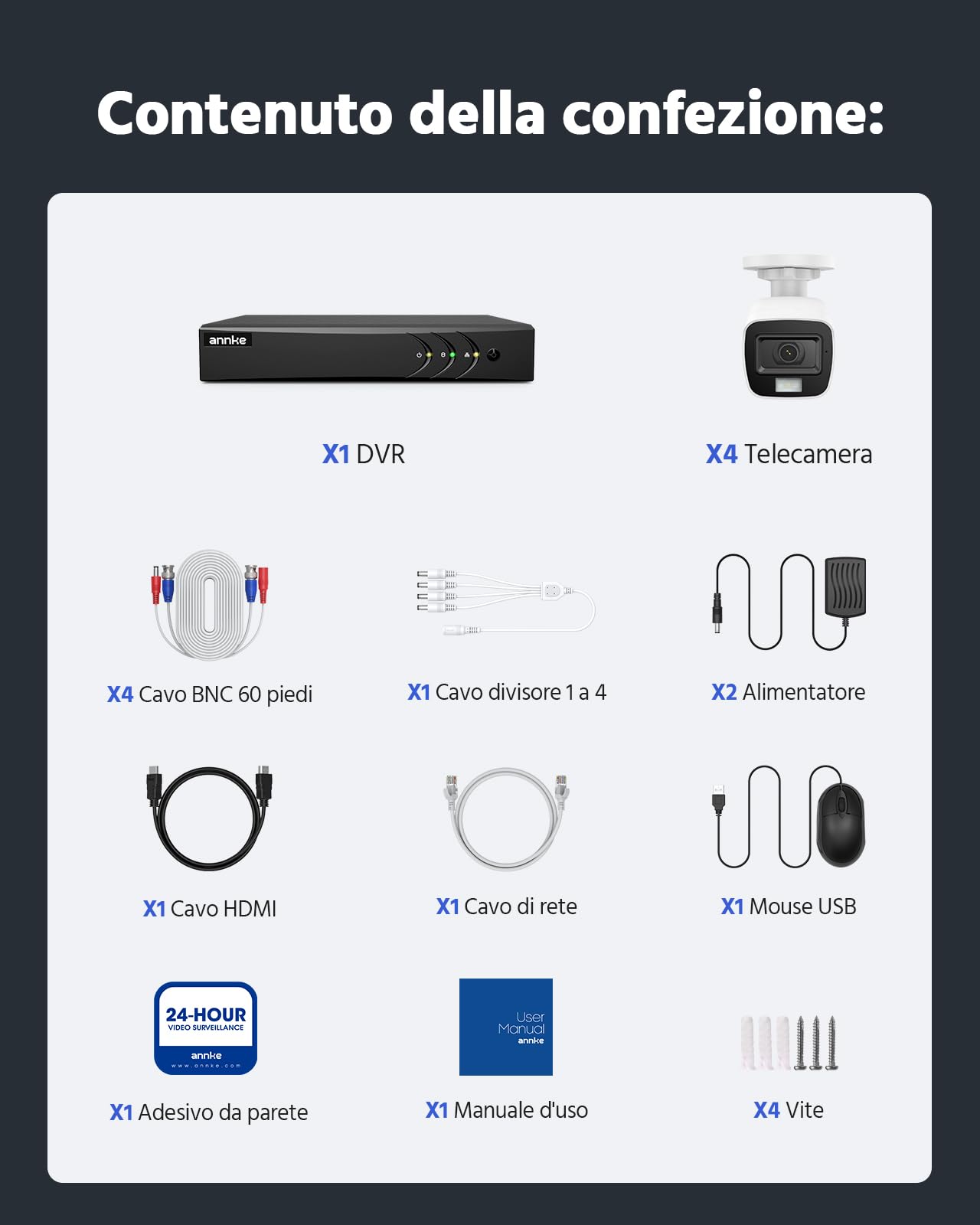 ANNKE 3K Lite 8CH DVR Sistema di Sicurezza CCTV con Riconoscimento Persone/Veicoli, 4x 1080P Telecamere Bullet Esterne con Doppia Luce Intelligente, Visione Notturna a Colori, IP67, senza HDD