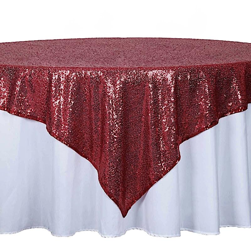 BalsaCircle 72x72-Inch Burgundy Sequined Table Overlays - Wedding Reception Party Catering Table Linens Decorations