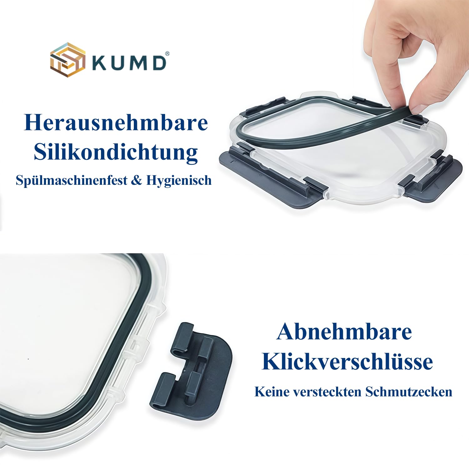 KUMD Vorratsdosen Glas mit Deckel 5er Set (10-teilig) 1040ml Borosilikatglas Frischhaltedosen für Mikrowelle & Meal Prep - Rechteckige Lunchbox, Ofenfest, Auslaufsicher
