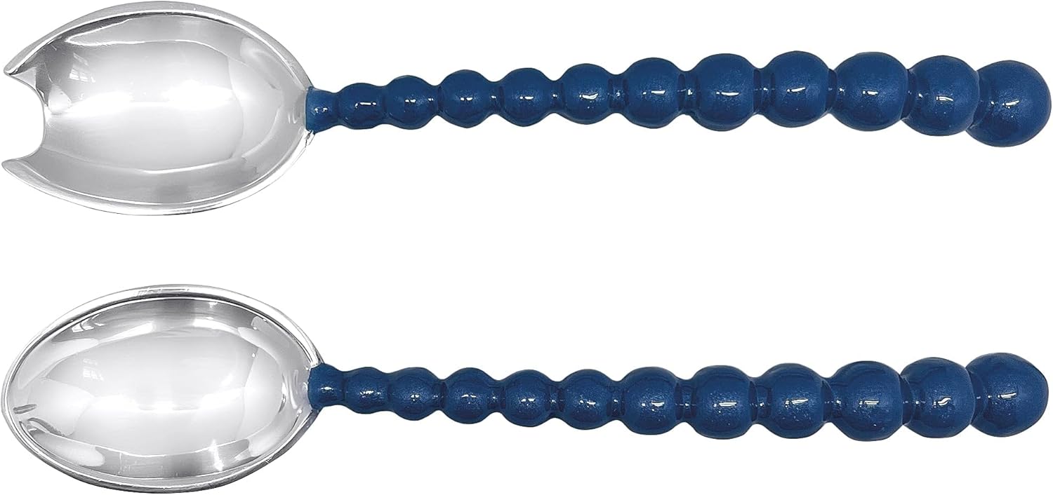 MARIPOSA Pearled Blue Salad Servers | Blue | Brillante | Tableware | Salad Servers | Recycled SANDCAST Aluminum | Handmade in Mexico