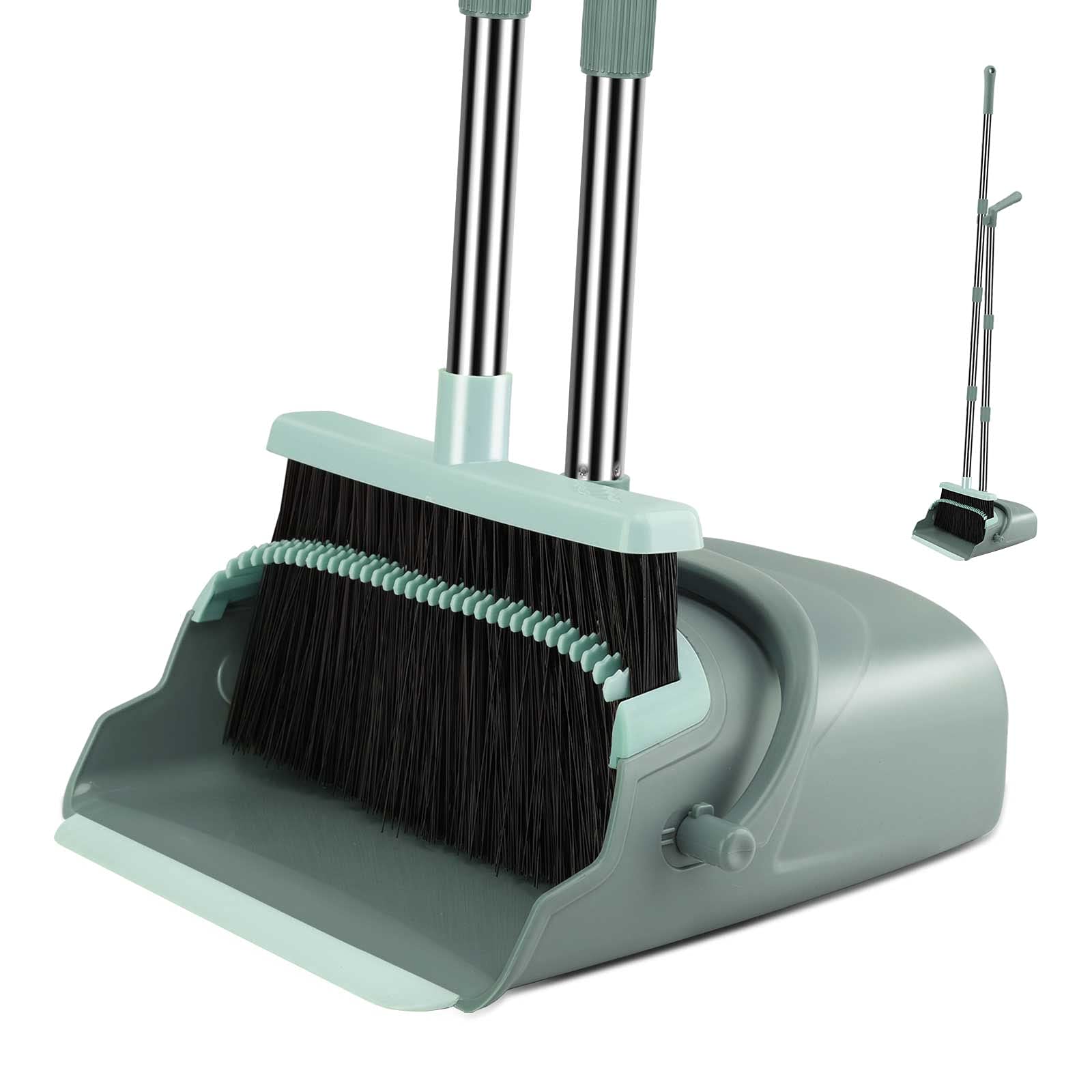 kelamayi Stainless Steel Plastic Rubber Broom Dustpan Combo Set Standing Dustpan Broom With Stainless Long Handle 44.5"-55.9" Sweep Set Upright For Home Kitchen Room Office Lobby Floor Cleaning(Jade) (B0919X9B4X) Amazon Price History, Amazon Price Tracker