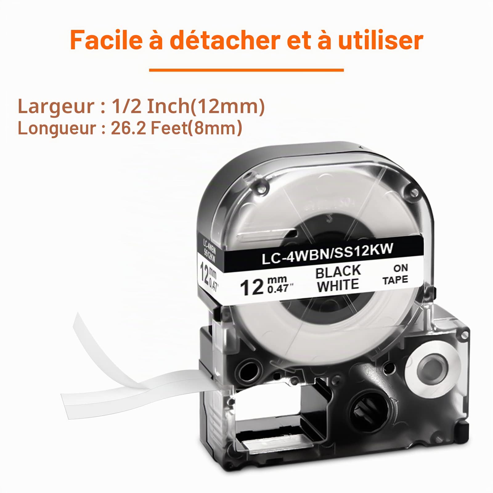 5x Labelwell 12mm LC-4WBN Noir sur Blanc Compatible Ruban Remplacement pour LC-4WBN9 SS12KW pour Étiqueteuse LabelWorks LW-300 LW-400 LW-500 LW-600P LW-700 LW-1000P King Jim TepraPro SR210 SR220