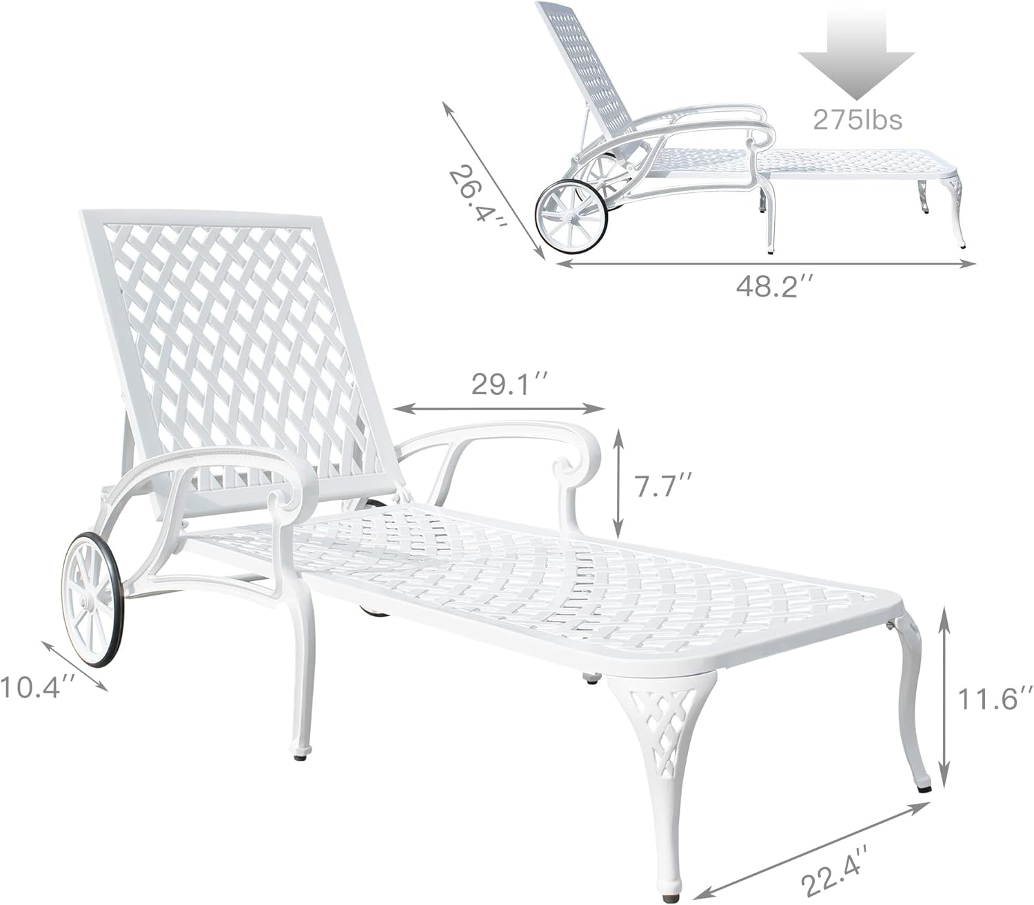 Chaise Lounges Outdoor - Lounge Chairs for Outside Pool Tanning Chair Adjustable Patio Reclining Cast Aluminum for Beach Yard, White