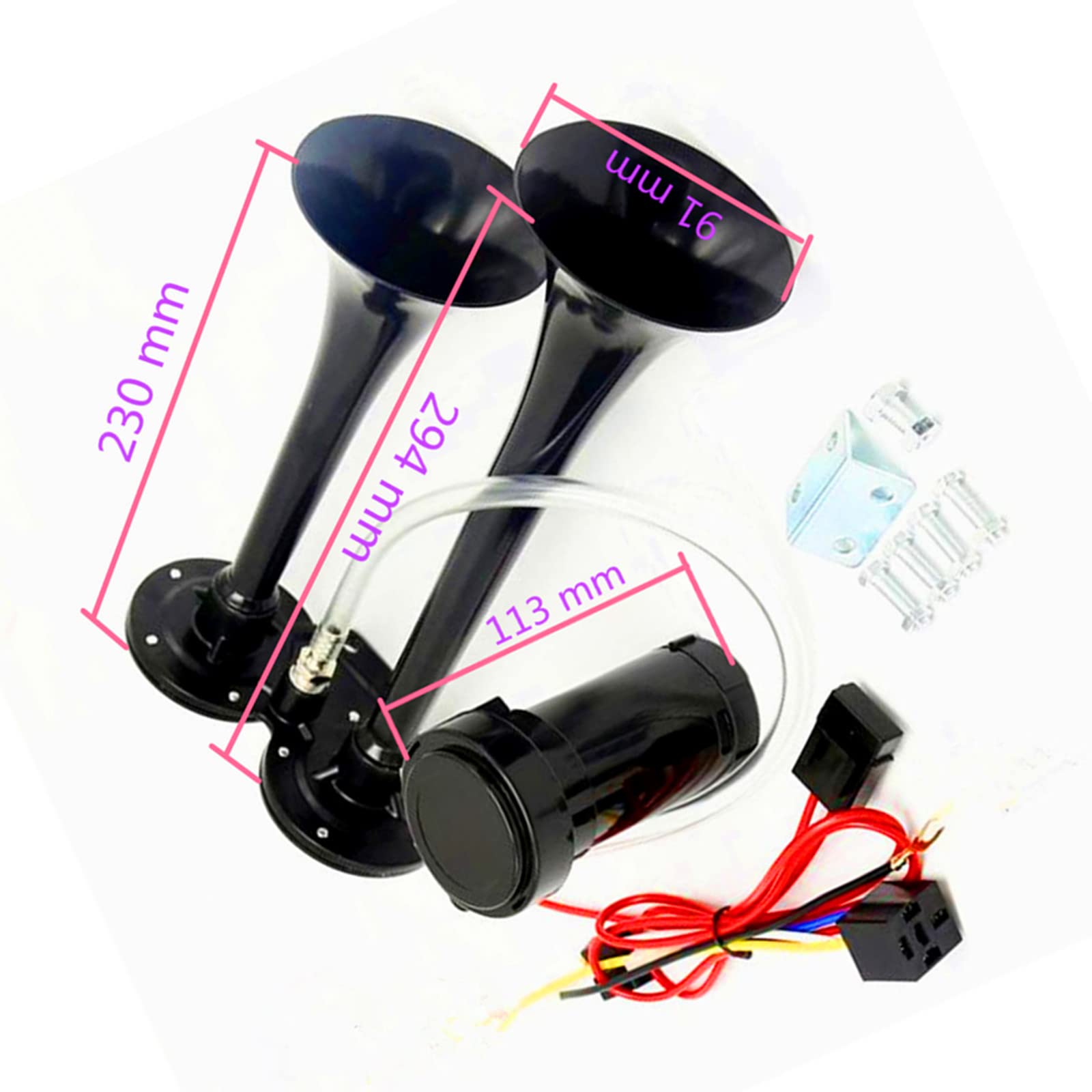Klaxon Voiture Double Tube 165dB 12V - Puissant Klaxon Air Pour Moto Camion Bateau