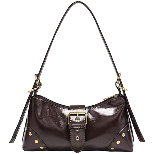 Y2K Shoulder Bag for Women, Vintage Buckle Punk PU Leather