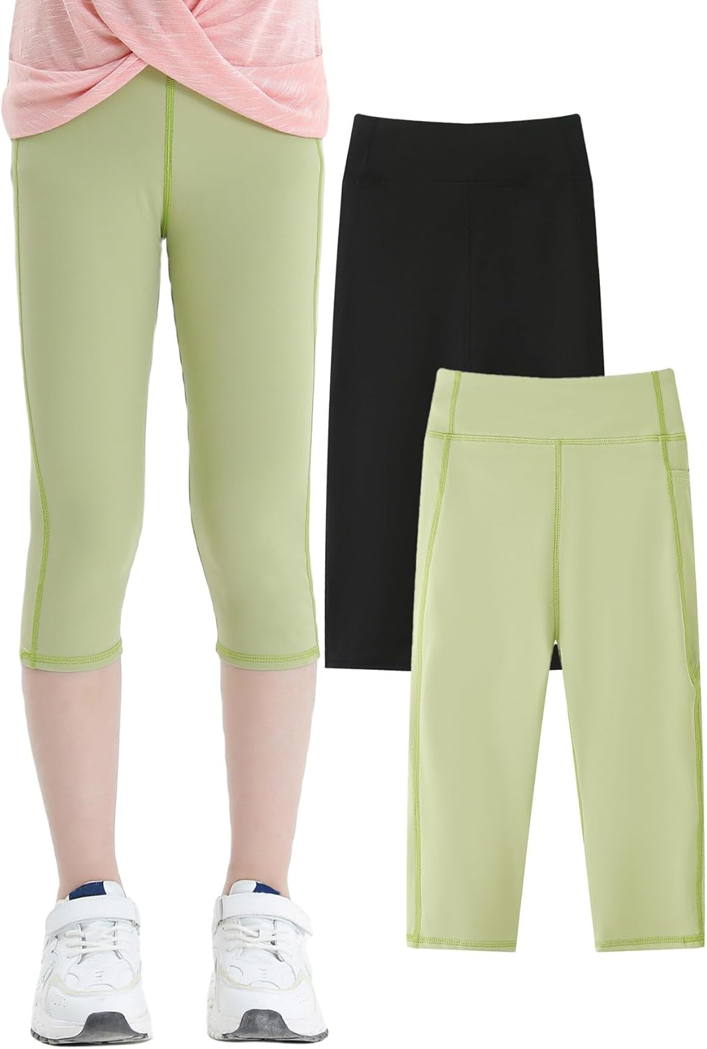 Happy Cherry Girls Athletic Leggings Kids Dance Workout Running Yoga Pants with Pocket High Waist Lounge Pants