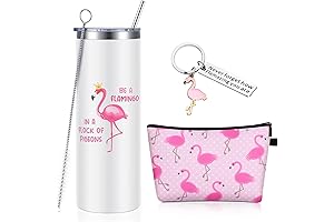 Flamingo Mother's Day Treat: Wine Tumbler, Motivational Keychain, Cosmetic Bag