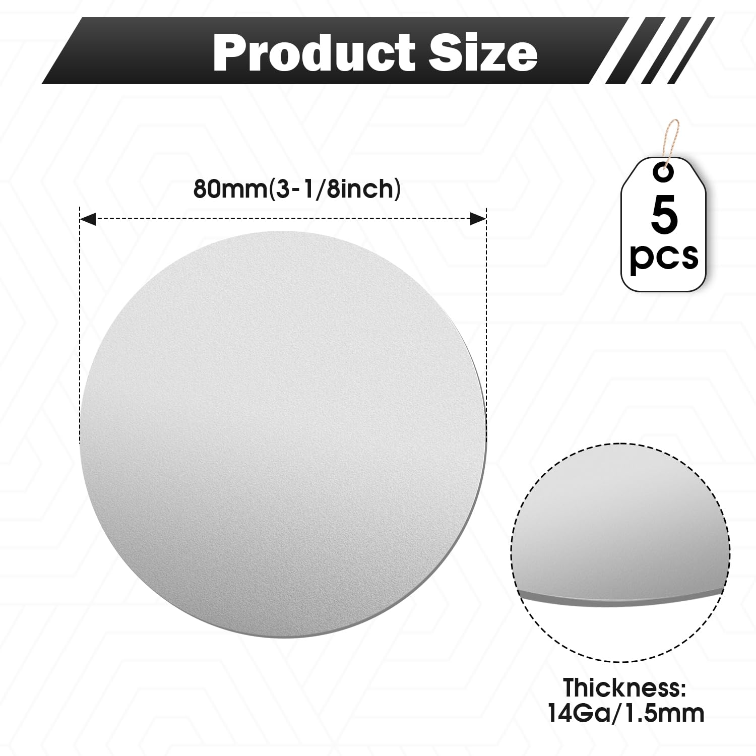 5Pcs 304 Stainless Steel Disc, 3-1/8"(80mm) Diameter, 1.5mm Thickness Round Metal Circle Blanks, Flat Sheet Plate for Crafts, DIY Projects, Stamping, Engraving and Industrial Use