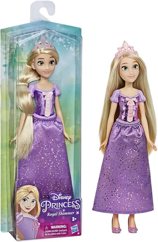 Muñeca Disney Princess Royal Shimmer Rapunzel, muñeca de moda con pollera y accesorios, juguete para niños a partir de 3 años