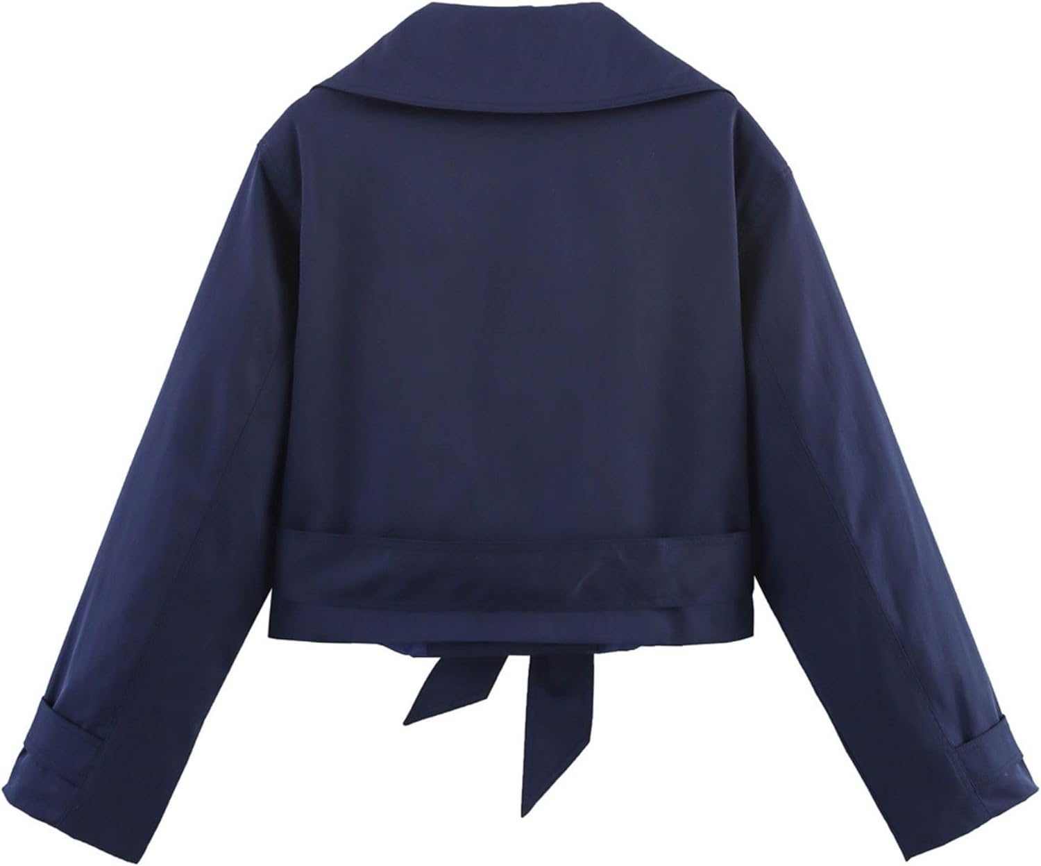 Xunger Women's Stylish Short Trench Coat Bow Belt Casual Long Sleeve Jacket Lightweight Spring Fall Windbreaker with Pockets - Image 2