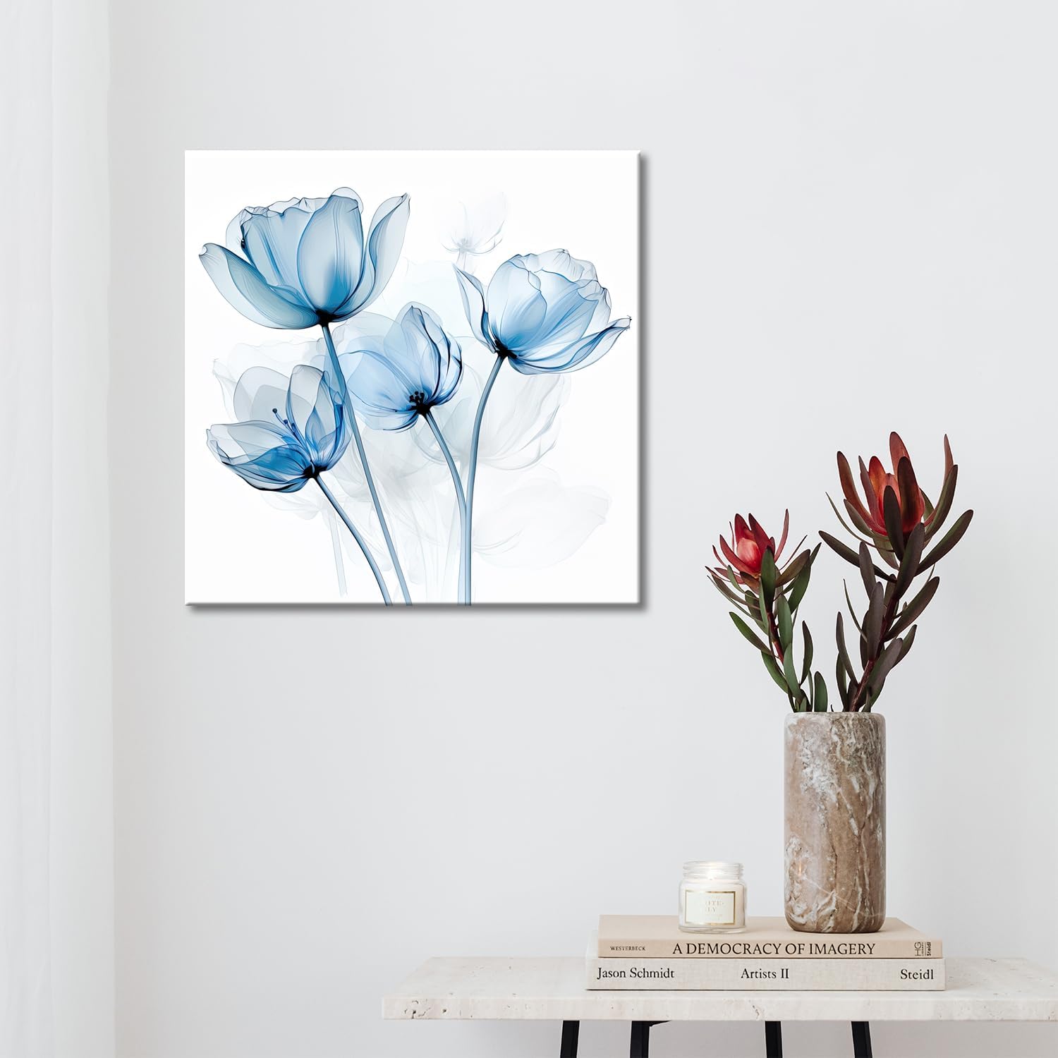 Blue Flickering Flower Abstract Tulips Flower Paintings Canvas Wall Art Modern Flower Floral Wall Picture Artwork Decor for Home Living Room, Bedroom,Office