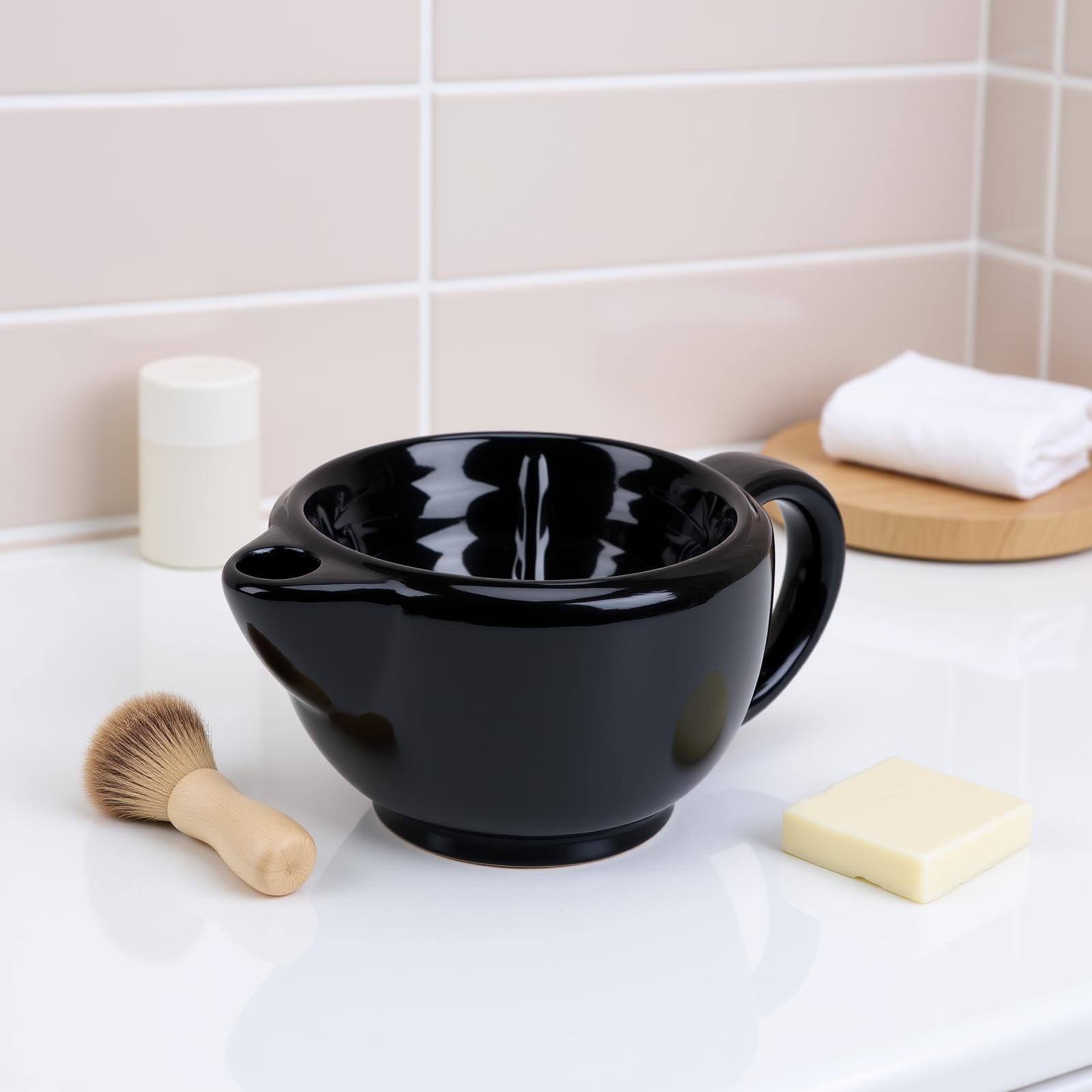 GOWENIC Bol de savon à raser pour homme, tasse à mousse pour le rasage humide, bol de crème à raser double couche pour ailettes droites ou de barbier, toilettage pour homme