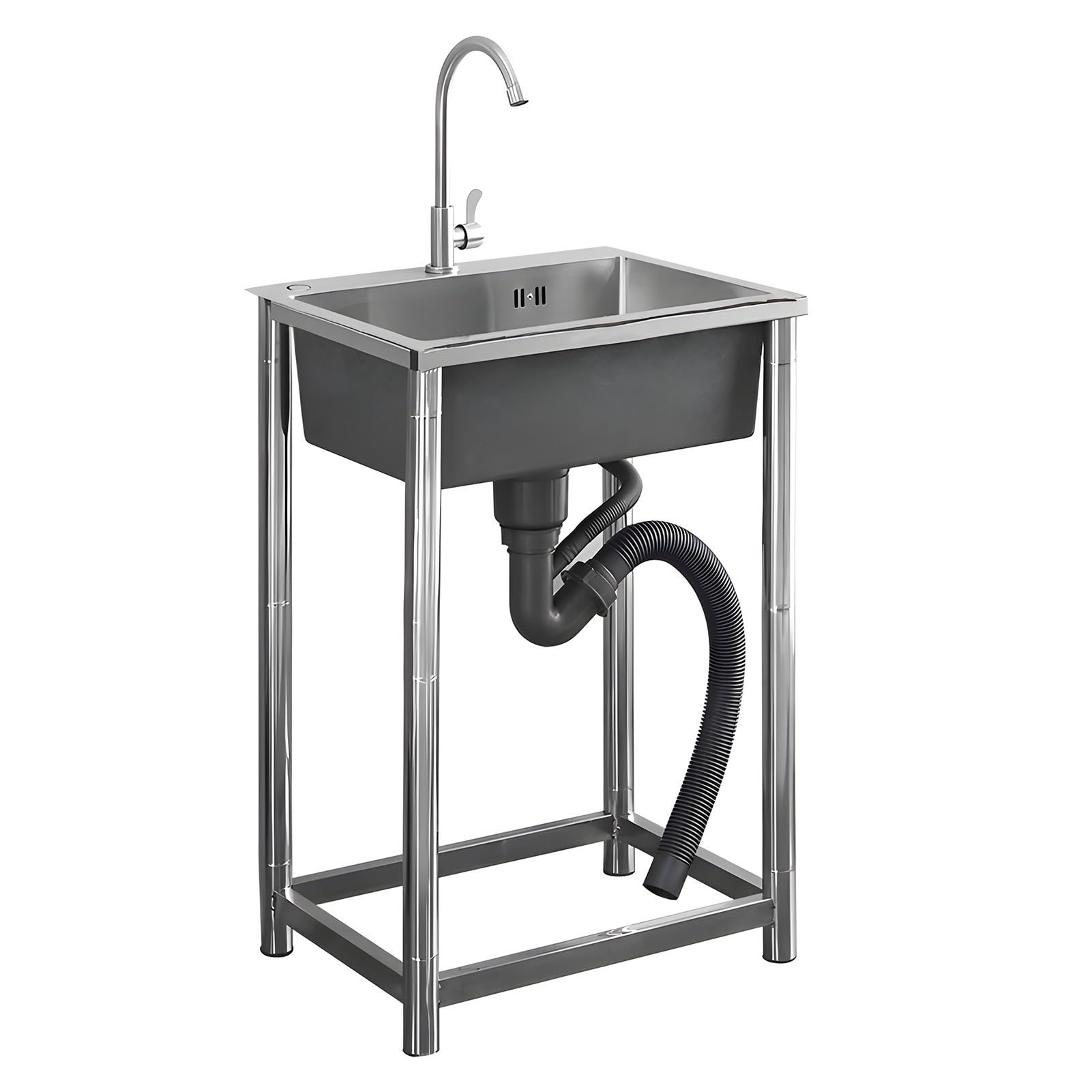 ZTCHSENZT Sink,Stainless Steel Utility Sink with Hot & Cold Faucet 1 Bowl Kitchen Sink for Outdoor Restaurant Laundry Garage - 60x45cm
