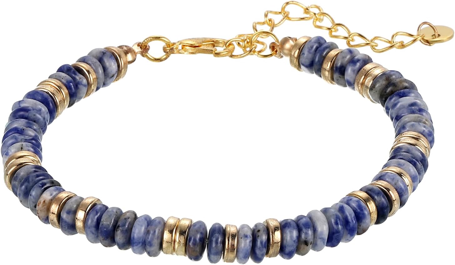 PATIKIL Crystal Bracelets for Women, Colorful Gold Spacer Bead Bracelet Adjustable Stack Bangle Chalcedony Crystal Jewelry Charm for Birthday Gift