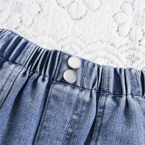 Toddler Little Kids Girl Jean Pants Elastic Waist Wide Leg Denim Pants Summer Spring Ripped Trousers with Pockets4