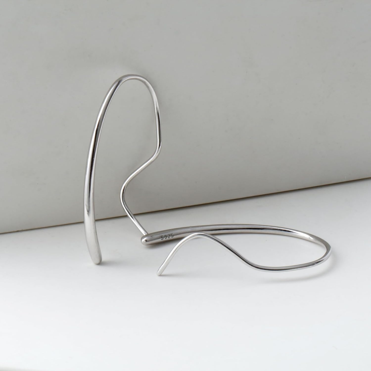 Threader Earrings 925 Sterling Silver Pull Through Hoops Drop Dangle Minimal Everyday Earrings - Image 5