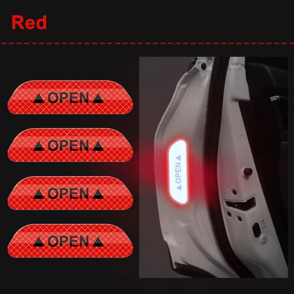 Car Door Reflective Open Sign Fluorescent Warning Sticker Night Decal Anti-Collision Mark N66 high Risk Safety(4 – Pieces), Universal Auto & Conspicuity Nylon Fabric Vinyl Tape Strips (Crimson Red)