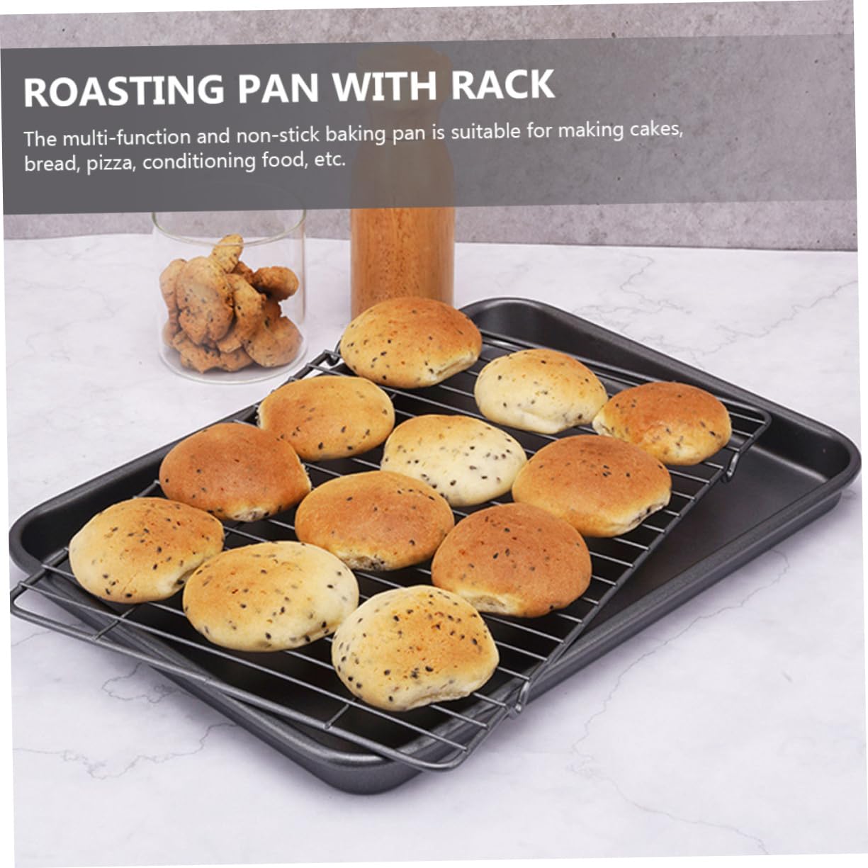 FONDOTIN 1Set Multi Function Baking Pan Thickened Roasting Tray with Nonstick Coating for Pizza Cookies and Cakes Rectangular Design for Home