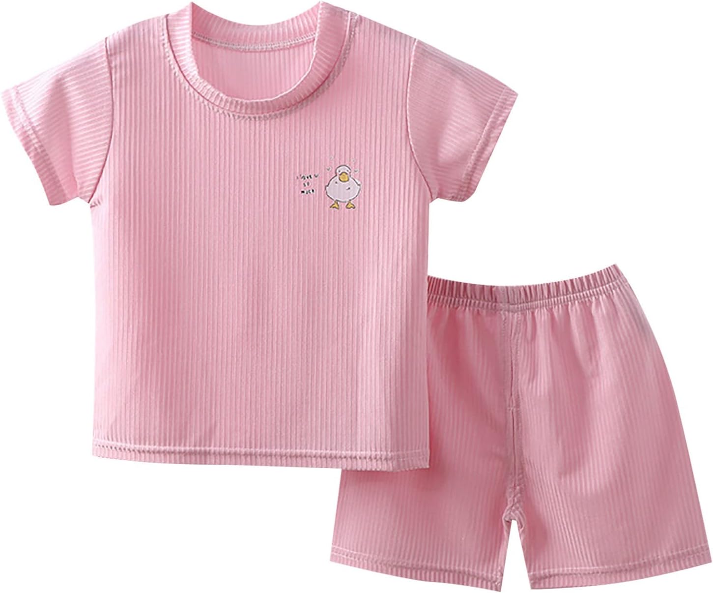 Kids Boys Ribbed Solid Color Shorts Outfits Short Sleeve Round Neck Tops Shorts Summer Cute Clothes For Toddler Boys