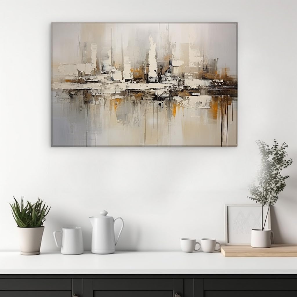Canvas for Living room. Urban Serenity: A Modern Interpretation of City Reflections in Monochrome, 27 x 18 inch Canvas Wall Art - Ready to Hang - 69x46 cm (27x18 inch)