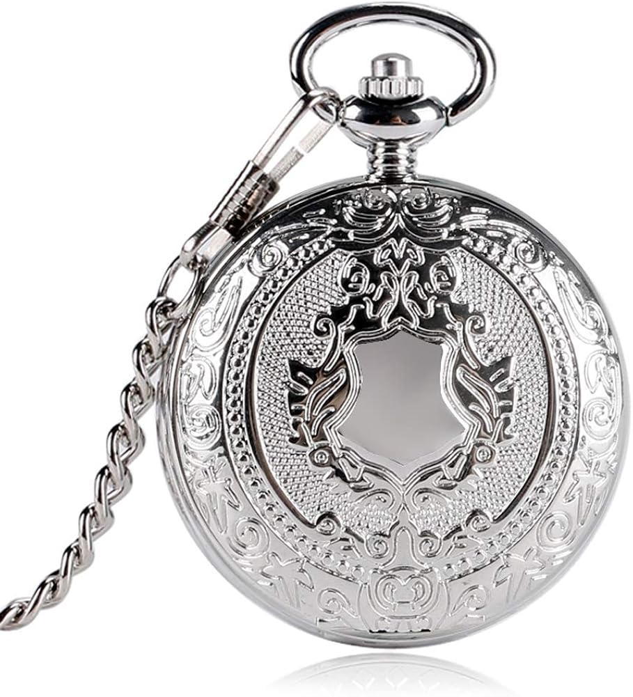 Luxury Pocket Watch, Silver Shield Design Pocket Watch for Men Women