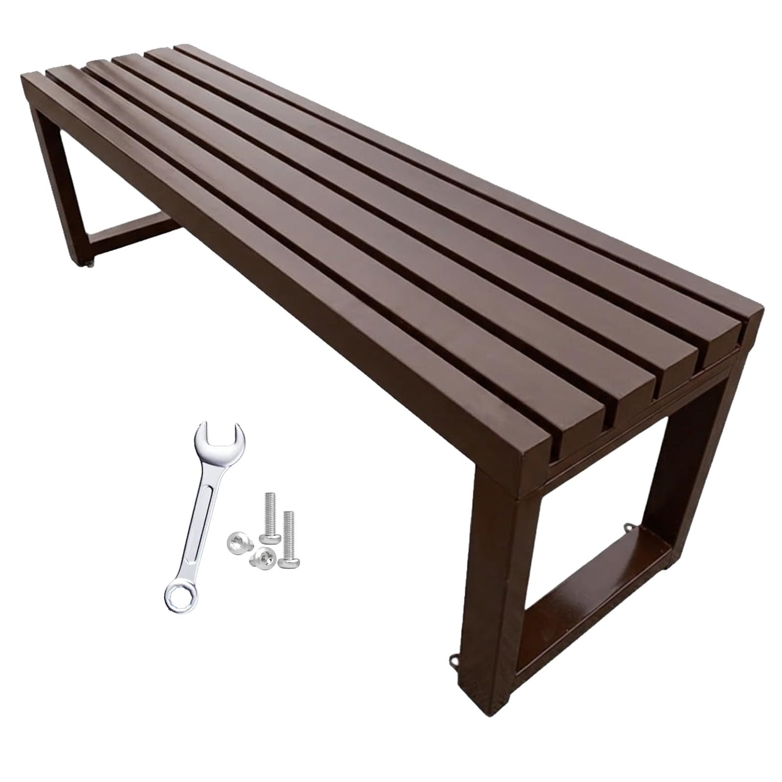 Zewnętrzna metalowa ławka ogrodowa, bez oparcia, na patio, do parku, odporna na warunki atmosferyczne, odporna na promieniowanie UV, 100/120/150/180 cm, pojemność 300 kg, idealna na werandę podwórka i